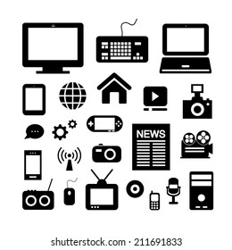 media and technology symbol on white background  