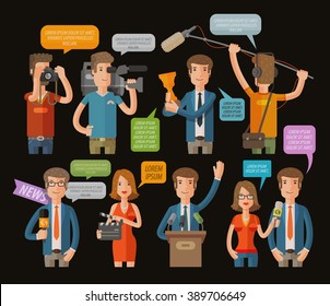 media, television or journalism icons set. vector illustration