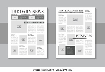 Media template for design featuring newspaper pages, paper sheets, daily news columns, and editable article layout with headlines