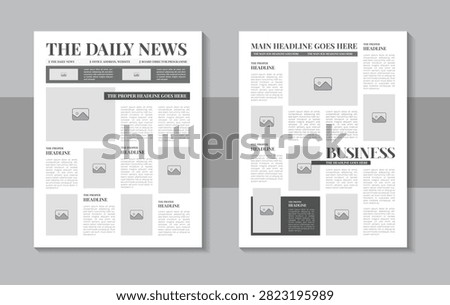 Media template for design featuring newspaper pages, paper sheets, daily news columns, and editable article layout with headlines