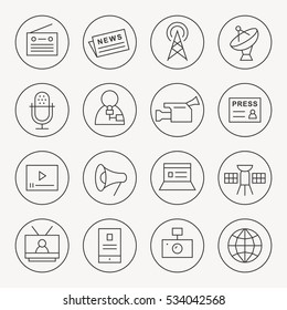 Media thin line icon set