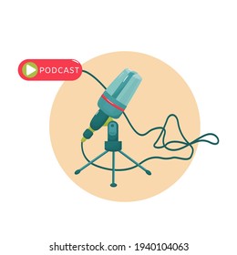 Media tool, mic and speech bubble doodle icon. Sound recording device, media equipment vector illustration. Microphone Podcast, broadcasting facilities color drawing isolated on white background. 