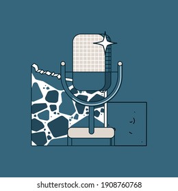 Media tools, earphones and mic doodle icon. Sound recording equipment, broadcasting facilities. Podcast studio items, microphone and headphones isolated color drawing