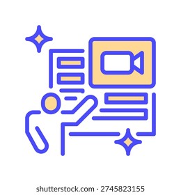 Media Training Line Icon, Outline Symbol for Interview Coaching, Professional Speaking, Public Relations Skill, Workshop Learning, and Talent Development. Vector Sign Icon.