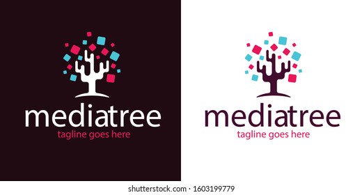 Media Tree Color Logo Design. Kid Garden Music Brand Logotype
