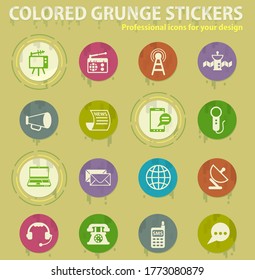 iconos de grunge coloreados por vectores de medios con pegamento de sudores para aplicaciones web y móviles de diseño