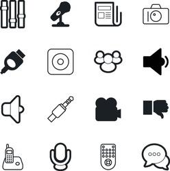 Media Vector Icon Set Such As: Connector, Remote, Stage, Page, Rec, Camcorder, Number, Unlike, Team, Photocamera, Airport, Contour, Answer, Press, Mic, Tv, Leader, Human, Silver, Gray, Art, Teamwork