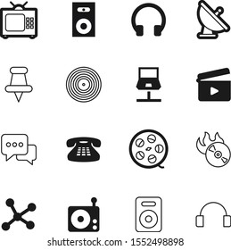 media vector icon set such as: blank, speakers, box, connect, aerial, space, radar, copy, friendship, fire, pin, cds, motion, clap, telephone, long, show, speak, director, bubble, filmstrip, round