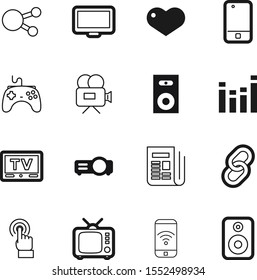 media vector icon set such as: broken, signal, speakers, bubble, telephone, tap, care, buttons, electronics, day, sms, game, link, health, network, mail, shape, photo, mouse, antique, film, code