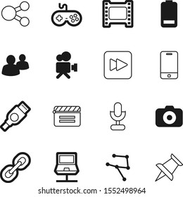 media vector icon set such as: recording, earth, telephone, office, cloud, forward, leader, phone, service, crowd, cable, send, pin, fast, border, power, retro, linked, action, microphone, gamepad