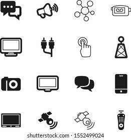 media vector icon set such as: voice, player, connector, noise, press, tool, camcorder, radio, people, finger, plug, flash, wifi, show, retro, keypad, signal, data, channel, contour, frame, tower