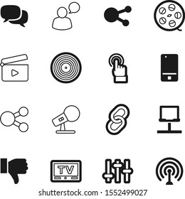 media vector icon set such as: tv, cloud, show, application, push, finger, comic, sing, hate, linked, cds, blog, compact, disk, silhouette, tool, abstract, discussion, musical, service, smartphone