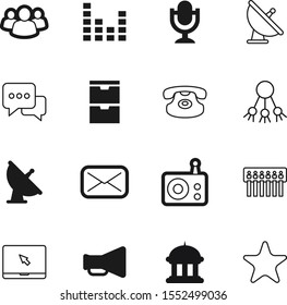 media vector icon set such as: bright, leader, crowd, teamwork, mic, open, service, dial, share, networking, entertainment, phone, community, touch, save, broadband, telephone, call, laptop, curve