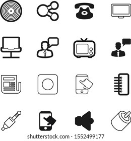 media vector icon set such as: energy, power, headphone, global, tv, television, radio, call, home, disk, volume, daily, data, rec, send, play, broadband, shape, gateway, wire, rca, notebook, print
