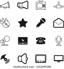 media vector icon set such as: surveillance, dial, silhouette, favorites, mail, art, touch, website, antique, compact, good, stereo, podcast, pictogram, round, call, paper, curve, talk, data