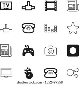 media vector icon set such as: gaming, cinema, set, tool, red, signal, strip, photographing, home, empty, star, game, play, electric, console, sound, movie, monitor, celebration, push, creative