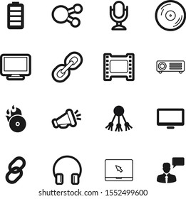 media vector icon set such as: mic, panel, group, cds, plastic, video, photo, shopping, megaphone, alarm, information, talk, touch, energy, database, picture, market, pictogram, battery, earphone