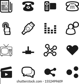 media vector icon set such as: connector, electronics, finger, love, blank, electricity, clapboard, discussion, music, person, push, antenna, talking, clap, outline, recording, tv, cut, gesture, two