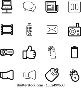 media vector icon set such as: blank, conversation, mail, data, picture, computer, entertainment, multimedia, happy, laptop, controller, news, notebook, antenna, agreement, daily, full, strip