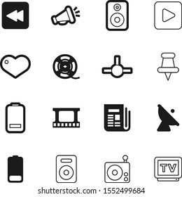 media vector icon set such as: newspaper, signal, health, print, plug, thumbtack, structure, article, player, space, strip, satellite, play, love, border, care, render, simple, market, connections