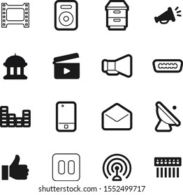 media vector icon set such as: thumbs, finger, slate, communicate, pause, negative, verify, letter, shopping, drawing, good, announce, hand, address, goverment, set, volume, photography, connection