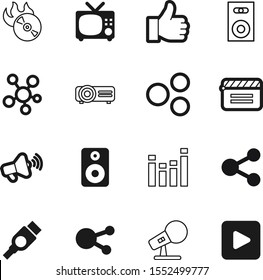 media vector icon set such as: net, floodlight, power, clapboard, navigation, announce, speakers, screen, action, electronics, wire, electrical, decoration, like, hdmi, equalizer, production
