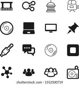 media vector icon set such as: guitar, empty, view, thumb, headphone, touch, fm, pushpin, attach, paper, curve, wire, border, negative, entertainment, studio, space, conversation, jack, bubble, ux