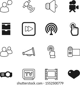 media vector icon set such as: argument, volume, rewind, team, leader, station, employee, classic, heart, bubble, tower, fast, megaphone, love, member, talk, chat, frame, wave, control, announce, two