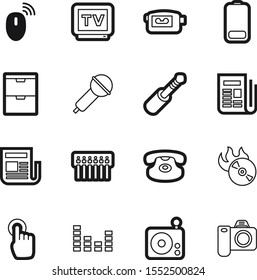 media vector icon set such as: generation, energy, mic, box, burn, charger, film, call, speak, show, push, wave, musical, point, electric, battery, gesture, computer, karaoke, fuel, movie, concert