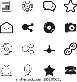 media vector icon set such as: dialog, film, tool, screen, mic, newspaper, structure, karaoke, article, lens, podcast, antenna, photo, digital, home, strength, capture, color, radio, tv, concert