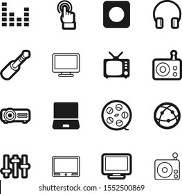 media vector icon set such as: cinematography, network, camera, orbit, notebook, switch, cursor, neon, motion, press, reel, industry, photography, ball, gesture, earth, decoration, pictogram, curve