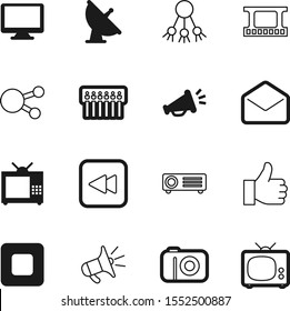 media vector icon set such as: view, modem, envelope, message, player, desktop, navigation, shape, verify, up, professional, strip, mark, flash, mail, networking, service, ok, hand, gesture, rounded