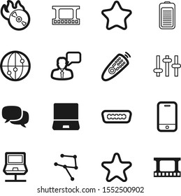 media vector icon set such as: service, accumulator, discussion, argument, shape, cd, application, program, group, mobile, forum, electrical, controller, call, player, volume, flame, cell, wire, neon
