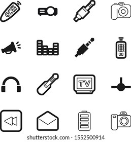media vector icon set such as: objective, arrow, earphone, alarm, paper, show, dj, lens, loudspeaker, meeting, energy, connections, presentation, headphones, photographing, message, alert, round