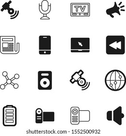 media vector icon set such as: signal, metal, power, daily, electricity, news, electric, antenna, sing, notebook, image, warning, electrical, smartphone, touch, call, application, podcast, alert