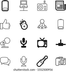 media vector icon set such as: save, balloon, paper, cable, chat, connected, conversation, flame, station, interface, daily, vocal, link, electronics, talk, verify, send, choice, agree, recovery