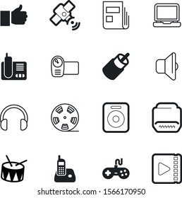 media vector icon set such as: daily, camcorder, pad, personal, agree, instrument, photo, voice, cobalt, keypad, drum, tracking, tech, gaming, dj, gamepad, bass, good, earphone, electric
