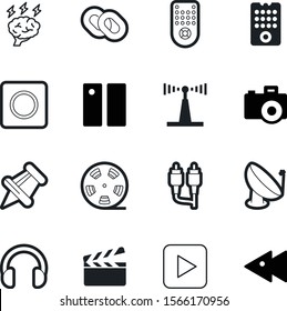 media vector icon set such as: concept, message, cellular, cut, industry, dish, photography, acting, rca, yellow, idea, plug, filmstrip, think, panel, smart, motion, play, pushpin, rec, program