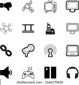 media vector icon set such as: linked, telephone, musical, electronics, art, speech, electrical, controller, save, share, finger, stereo, voice, system, start, play, headset, tower, template