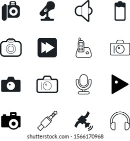 media vector icon set such as: listen, telecommunication, charge, signal, shape, style, headphones, video, rewind, professional, home, interface, control, mobile, performance, fast, dj, key