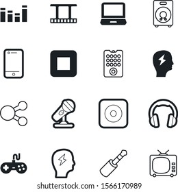 media vector icon set such as: classic, show, database, telephone, instrument, network, personal, mobile, send, soundwave, karaoke, concert, game, amplifier, dj, headset, tech, cinema, earphone