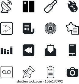 media vector icon set such as: rock, wireless, forward, pause, photographic, amplifier, newsletter, accumulator, stop, electricity, broadcast, photography, song, panel, attachment, pinned, reminder