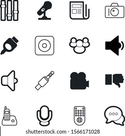 media vector icon set such as: connector, remote, stage, page, rec, camcorder, number, unlike, team, photocamera, airport, contour, answer, press, mic, tv, leader, human, silver, gray, art, teamwork