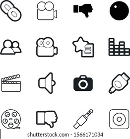 media vector icon set such as: mixing, site, disco, bar, electronics, corporate, star, cut, loudspeaker, stereo, pictogram, no, interface, add, equalizer, cinematography, documentary, member, link