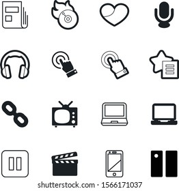 media vector icon set such as: headphone, document, cut, paper, page, volume, vinyl, image, radio, list, lover, hollywood, clip, speak, reflection, action, link, cell, application, start, chain, ui