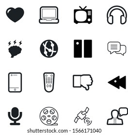 media vector icon set such as: up, support, cinema, tech, knowledge, pc, hate, filmstrip, volume, ball, desktop, yellow, map, unlike, object, question, dish, brown, cinematography, discussion