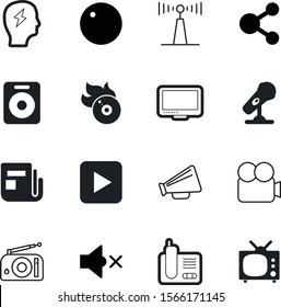 media vector icon set such as: connection, blank, play, correspondence, flame, microphone, vinyl, emergency, head, alert, mute, brain, fm, image, production, ip, station, interface, singer, announce