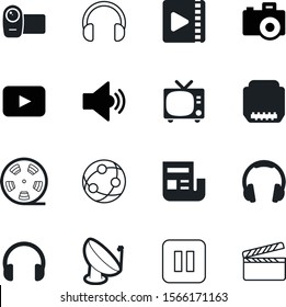 media vector icon set such as: contour, clap, stop, action, clapboard, hollywood, focus, article, hdmi, dish, image, recording, photography, radar, networking, logo, socket, singer, noise