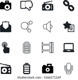 media vector icon set such as: strip, share, newsletter, musical, point, new, tool, add, contact, shutter, personal, podcast, thumbs, fill, voting, hyperlink, security, record, contour, strength