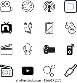media vector icon set such as: application, cellular, acting, blog, contact, clapper, clap, earth, link, classic, home, camcorder, mp3, emblem, website, clipboard, round, motion, cable, box, tower